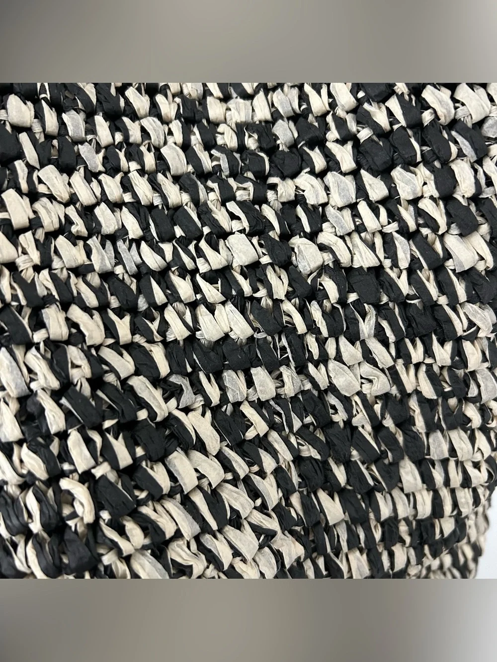 Banana Republic Marled Raffia Tote Bag Straw Hobo Purse Black White Slouchy Boho